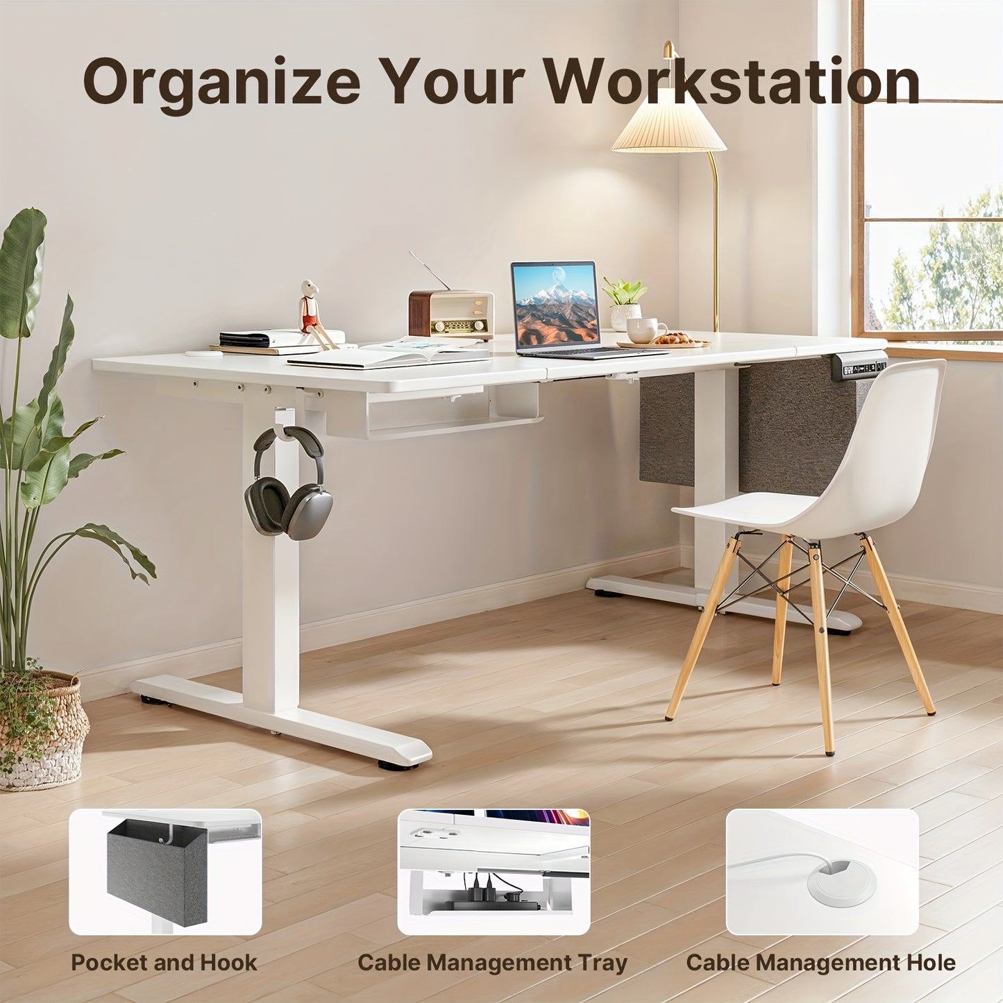 Adjustable Height E-Sports Table & Workbench - 4-Level Rolling Casters, Compact White Wood Table for Gaming, Office, Home - Portable Mobility, 3.2 Cu Ft Storage, EU Design, Portable E-Sports Table, Versatile Workstation, Clas