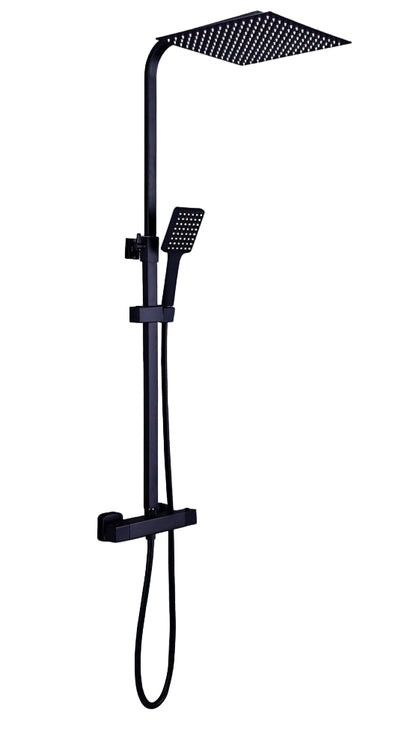 Doucheset – Douchesysteem – Douchekop – Regendouche – Handdouche – Zwart Thermostaatkraan – Verstelbare Hoogte 80-120 cm – RVS & Messing – Veiligheidslimiet 38°C