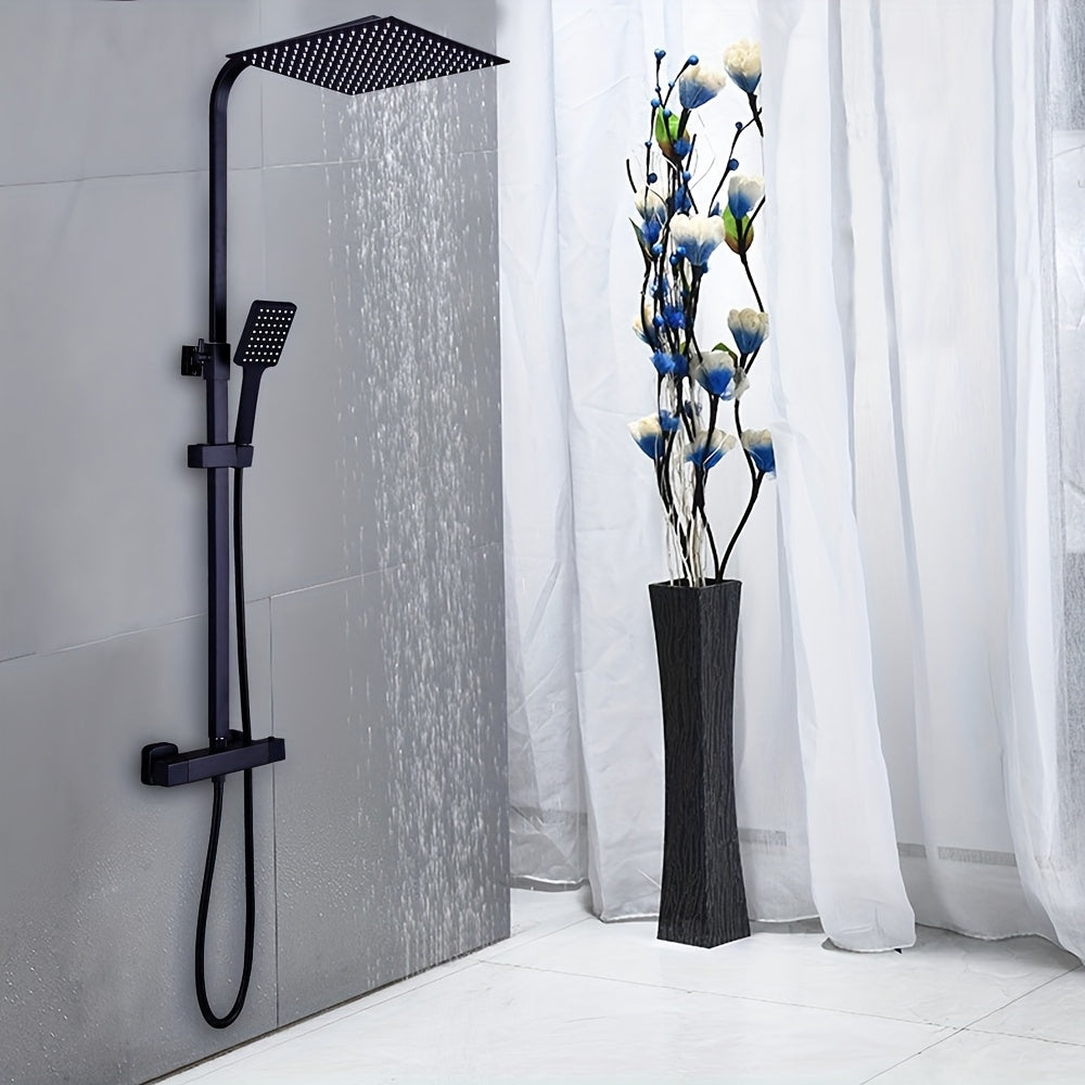 Doucheset – Regendouche Set – Douche Systeem – Douchekraan – Zwart Thermostaat – RVS Materiaal – Verstelbare Hoogte 80-122 cm – Veiligheidsvergrendeling 38°C