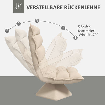 Vloerstoel – Zitzak – Meditatiestoel – Draaistoel – Loungestoel – Beige – Verstelbare Rugleuning tot 120° – 360° Draaibaar Met Stevig Stalen Frame
