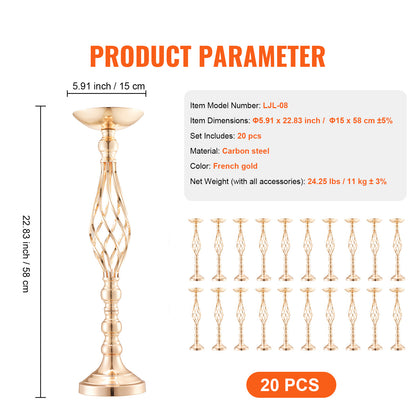 Gouden Bloemenstandaard – Bloemhouder – Bloemstukhouder – Tafeldecoratie – Bruiloft Decoratie – 20 Stuks – 58 cm Hoog – Carbonstaal Met Gouden Coating