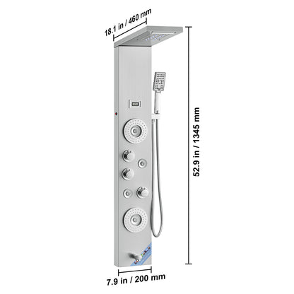 Douchepaneel – Regendouche – Douchekolom – Showerpanel – Douchepaneel 6-in-1 – 46 cm Breed – 304 Roestvrij Staal – LED Verlichting