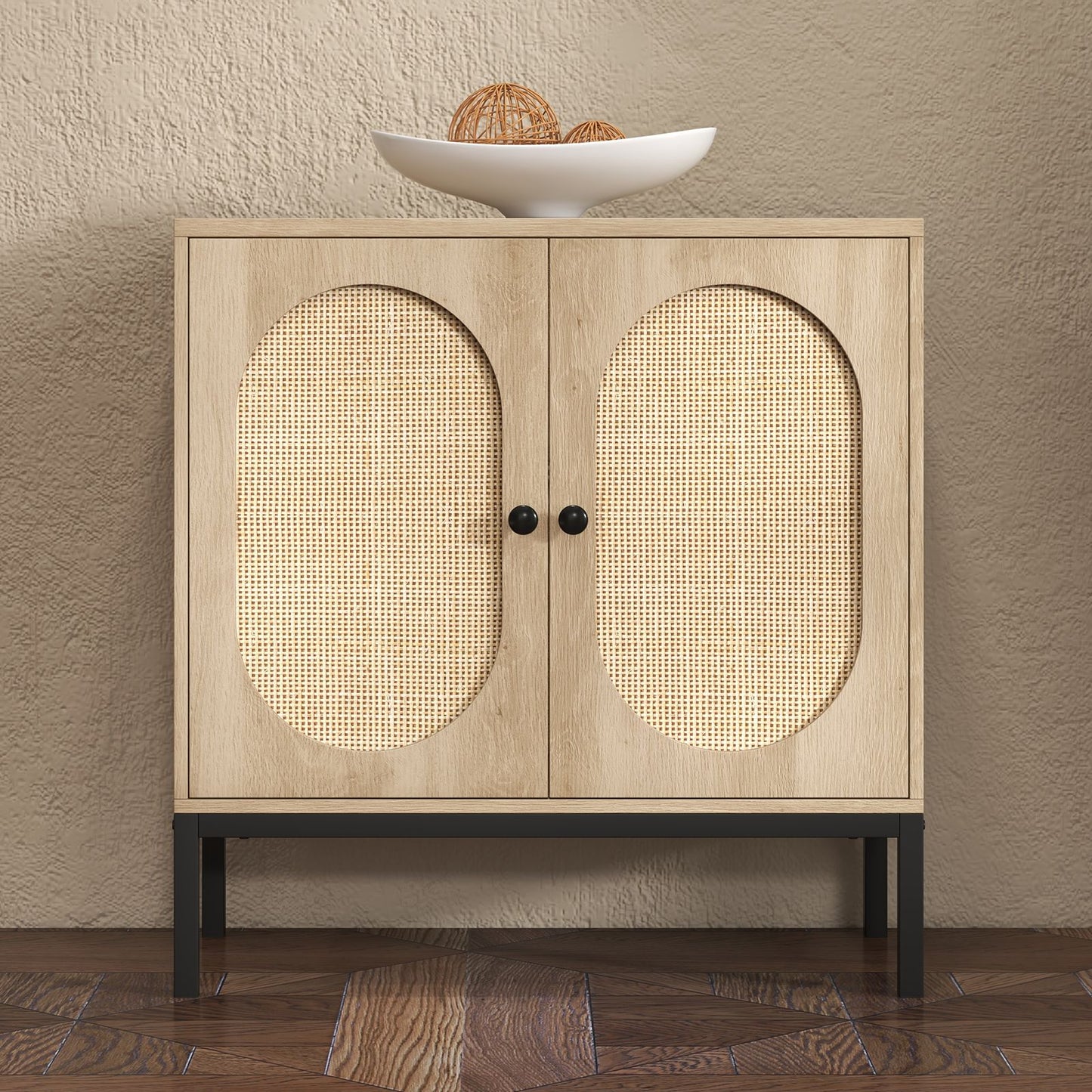 80.01cm Modern Rattan Storage Buffet Cabinet with Adjustable Shelves - -Standing Sideboard Suitable for, Dining Room, Entryway - Wood Tone Pantry Cabinet, Assembly Required