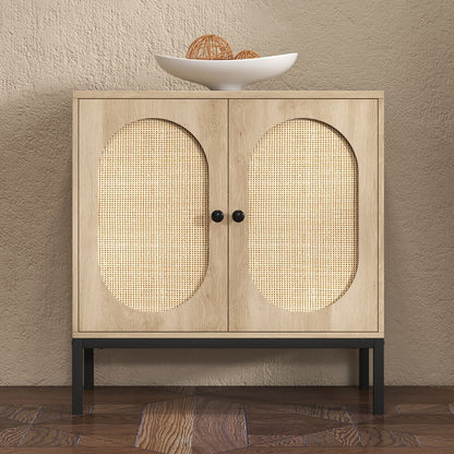 80.01cm Modern Rattan Storage Buffet Cabinet with Adjustable Shelves - -Standing Sideboard Suitable for, Dining Room, Entryway - Wood Tone Pantry Cabinet, Assembly Required