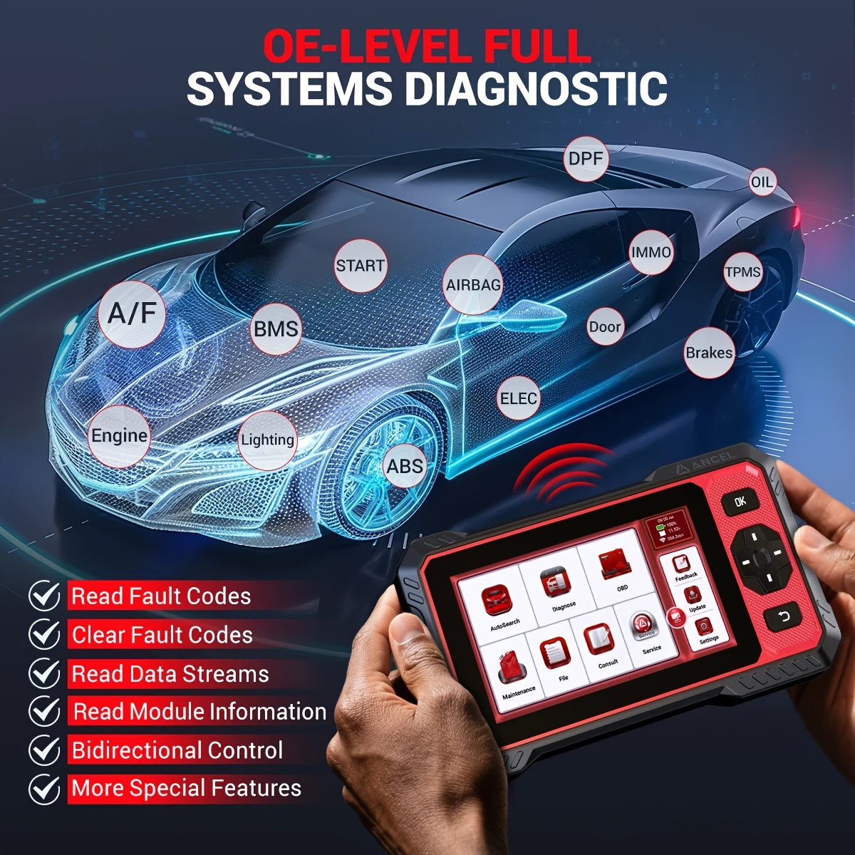 Autodiagnose Scanner – OBD2 Diagnosetool – Foutcode Lezer – Auto Scanner – Uitleesapparaat – 6,2” Touchscreen – 14+ Resetfuncties & Bi-Directionele Actieve Test