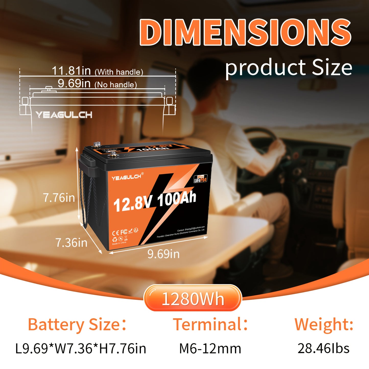 LiFePO4 accu – Lithium batterij – Lithium-ijzerfosfaat accu – Lithium accu – Lithium ion accu – 12V 100Ah – Ingebouwde BMS en 6000+ laadcycli