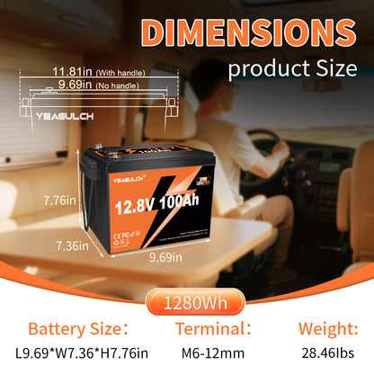 LiFePO4 accu – Lithium batterij – Lithium-ijzerfosfaat accu – Lithium accu – Lithium ion accu – 12V 100Ah – Ingebouwde BMS en 6000+ laadcycli