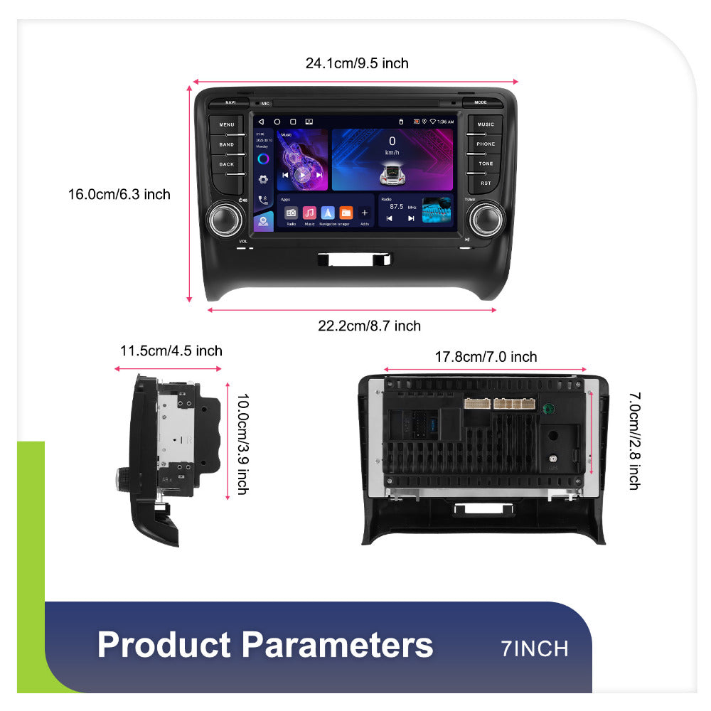 PODOFO [4+64G] Android 15 7-inch for Audi TT MK2 8J 2006-2014, Wireless Carplay/Android Auto, Android EQ AI DSP/GPS/WiFi/BT5.0/FM/Mirror Link+Backup Camera+Mic, A Perfect Gift for Dad and Drivers, Merry Christmas Gifts, Black