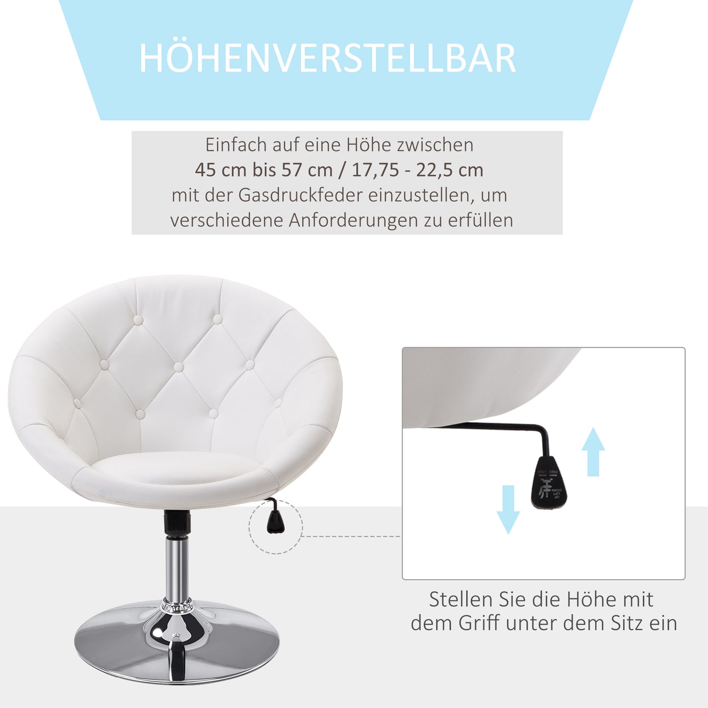Bureaustoel – Draaistoel – Werkstoel – Bureaustoel Met Wieltjes – Bureaustoel Kunstleer – Wit – Verstelbare Zithoogte 42-54 Cm – Kantelmechanisme Voor Extra Comfort