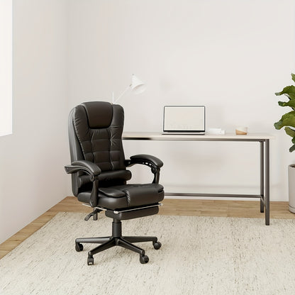 Ergonomische Bureaustoel – Verstelbare Hoogte, 360° Draaibaar & Uittrekbare Voetensteun – PU Lederen Executive Stoel, Zwart, Stevig en Eenvoudig te Monteren