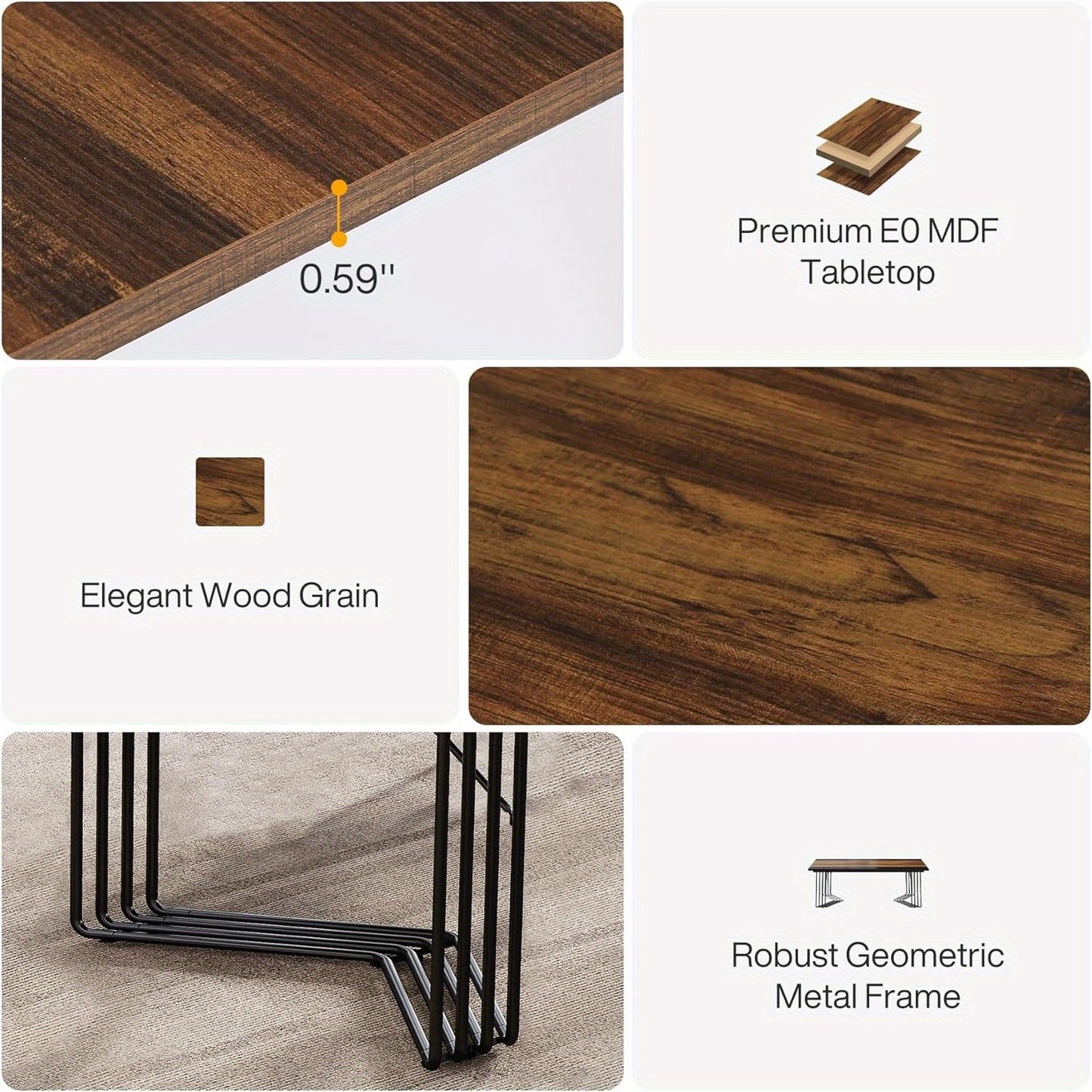 Vergadertafel – Bureautafel – Seminartafel – Kantoortafel – Trainingstafel – Rustiek Bruin Zwart – Geometrisch Metalen Frame – 200x100 cm Groot Werkblad
