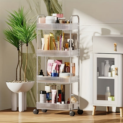 Space-Saving 4-Tier Acrylic Rolling Storage Cart with Stainless Steel Handles - Lightweight, Polished Finish for Kitchen, Bathroom, Living Room - 39.88cm x 28.96cm x 95.0cm, Includes Accessory Bag & Instruction Manual, Versat