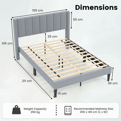 Tweepersoonsbed – Bedframe – Slaapbank – Ledikant – Platvormbed – Fluwelen Bekleding – 200 x 140 cm – Stevige Houten Lattenbodem