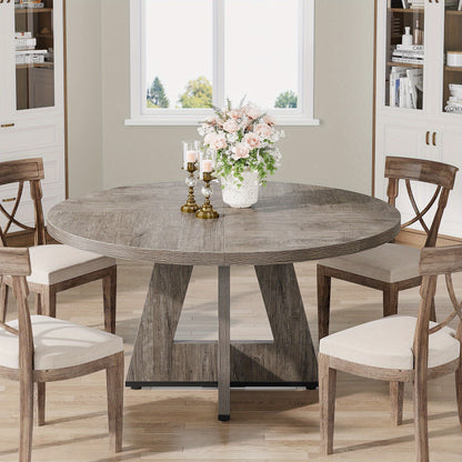 Eetkamertafel – Eettafel – Keukentafel – Ronde Tafel – Tafel – Ronde Grijze Eettafel – 120 cm Diameter – Massief Houten Blad