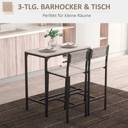 Bar Set – Barkrukken – Bartafel – Barmeubel – Bistroset – Natuurlijk MDF – Met Metalen Frame – Compacte Afmetingen 89x45x87 cm – Hoge Rugleuning met Voetensteun