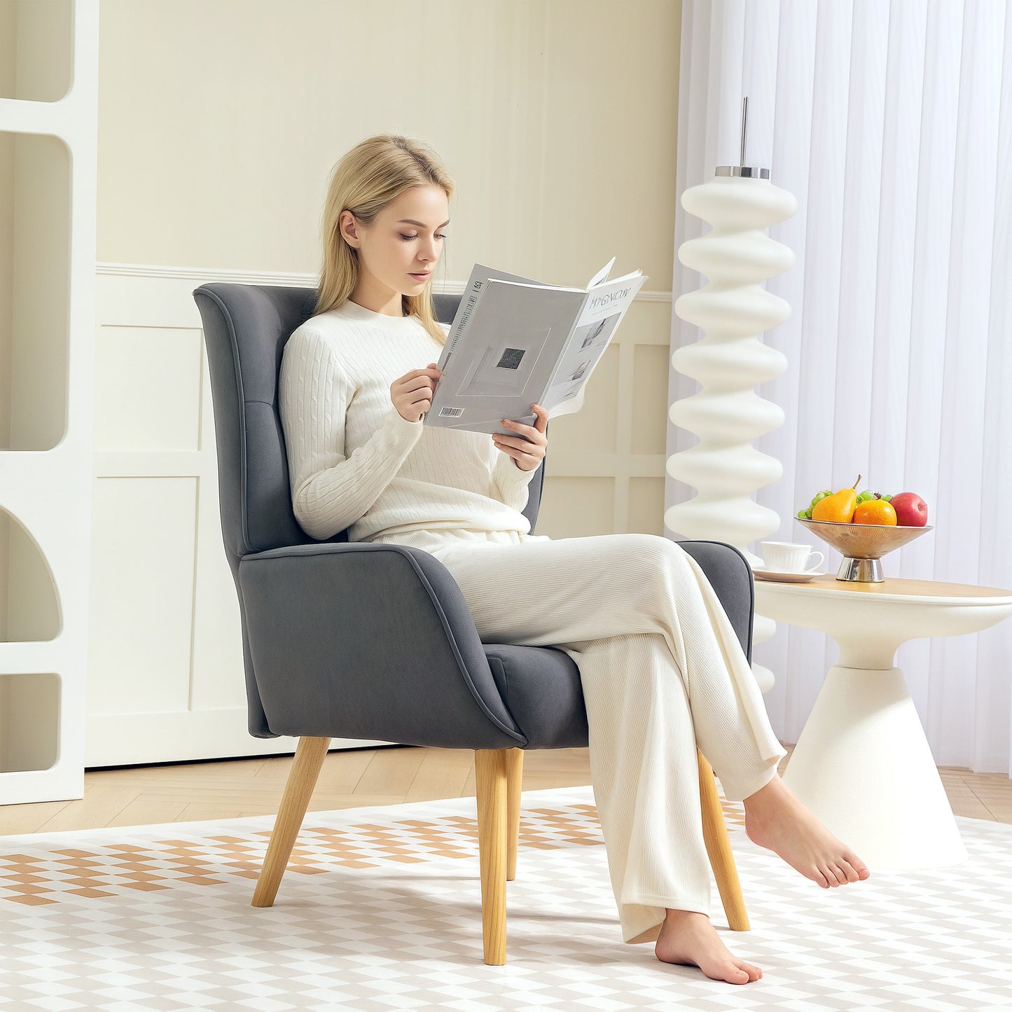 Fauteuil – Relaxfauteuil – Zitzak – Loungestoel – Armstoel – Velvetlook Bekleding – Max. Draaggewicht 120 Kg – Grijs