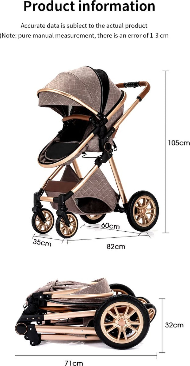 Kinderwagen 3 in 1 - Kinderwagen - Bedje - Buggy - Autostoel - Opvouwbaar - Aluminium frame - Lichtgrijs - Zilver - Bruin