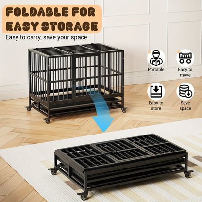 Hondenbench – Hondenkooi – Hondenhok – Bench – Transportbox – Aluminium – Dubbele Deuren – 360° Draaibare Wieltjes – Afneembare Lekvrije Tray – Ruim & Veilig – Geschikt Binnen en Buiten