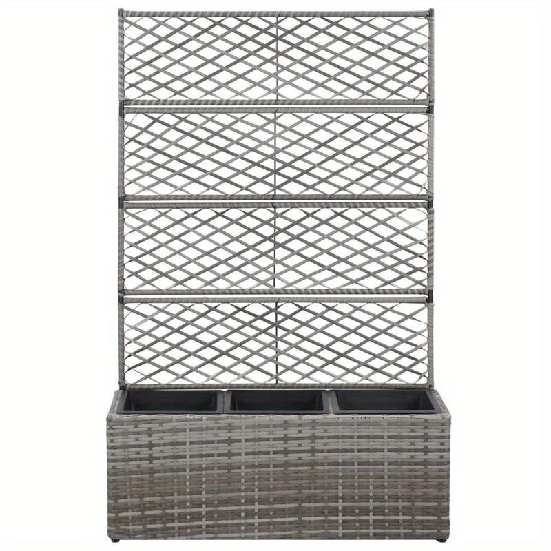 Raised Bed Met Klimrek – Bloembak – Plantenbak – Tuinbak – Bloemenbak – Polyrattan Materiaal – Inclusief 2 Verwijderbare Potten – Grijs