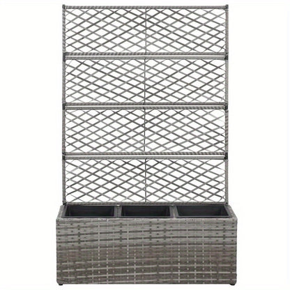 Raised Bed Met Klimrek – Bloembak – Plantenbak – Tuinbak – Bloemenbak – Polyrattan Materiaal – Inclusief 2 Verwijderbare Potten – Grijs