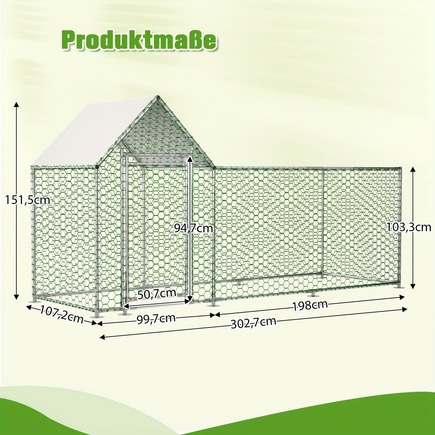 Buitenren kippenren – kippenhok – dierenren – konijnenren – 3x1x1,5 meter – gegalvaniseerd staal – waterdicht PE-zeildoek – slot veiligheid