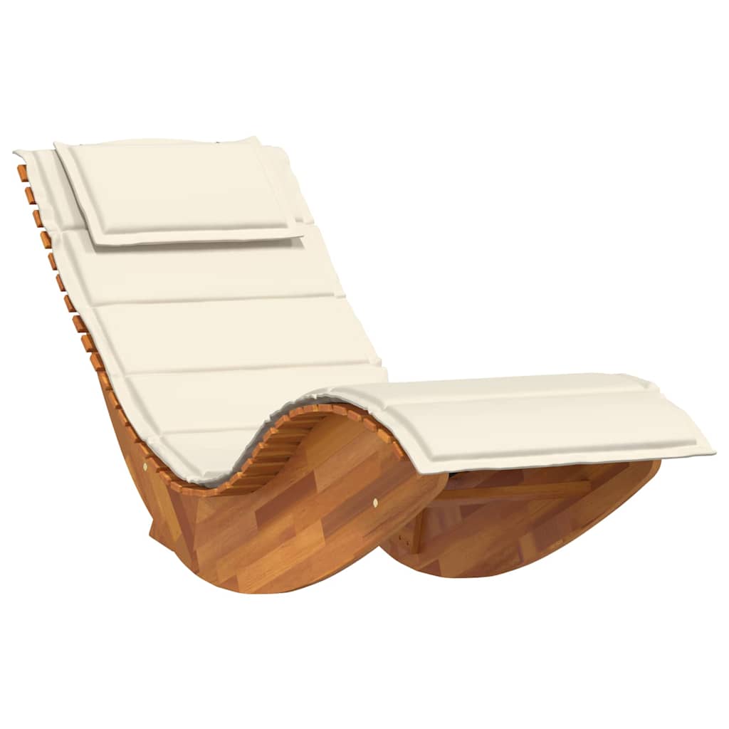 Loungestoel Teak – Tuinstoel – Balkonstoel – Relaxstoel – Lounger – Massief Teakhout – Weerbestendige Kussens Crème