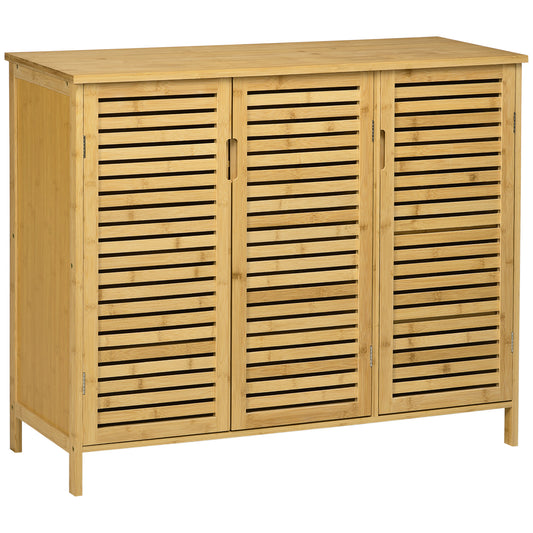 Schoenenkastje – Schoenopberger – Schoenrek – Schoenenkast – Schoenmeubel – Natuurlijk Hout – 3 Deuren Met Verstelbare Planken – Compact 100x35x80 Cm