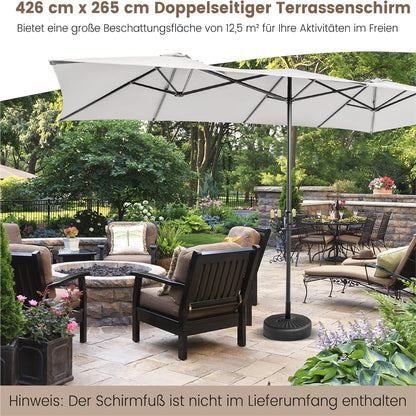 Dubbele Parasol – XXL Zonnescherm – Tuinparasol – Terrasparasol – Marktparasol – Extra Groot 426x265 cm – UV-bestendig Polyester Met Ventilatie