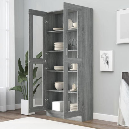 Vitrinekast – Vitrine – Glazen Kast – Opbergkast – Boekenkast – Modern Grijs – Smal Hoog – Houtconstructie – Ruimtebesparend Verticaal Design
