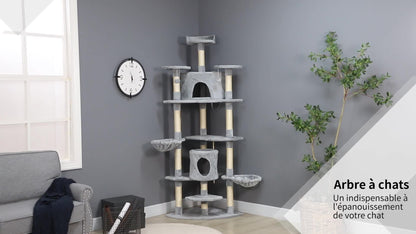 Kattenklimboom – Kattenboom – Klimpaal – Krabpaal – Speelboom – Extra Hoog 200 cm – 6 Platforms & 2 Hangmatten – Duurzaam Houtvezelplaat & Pluche