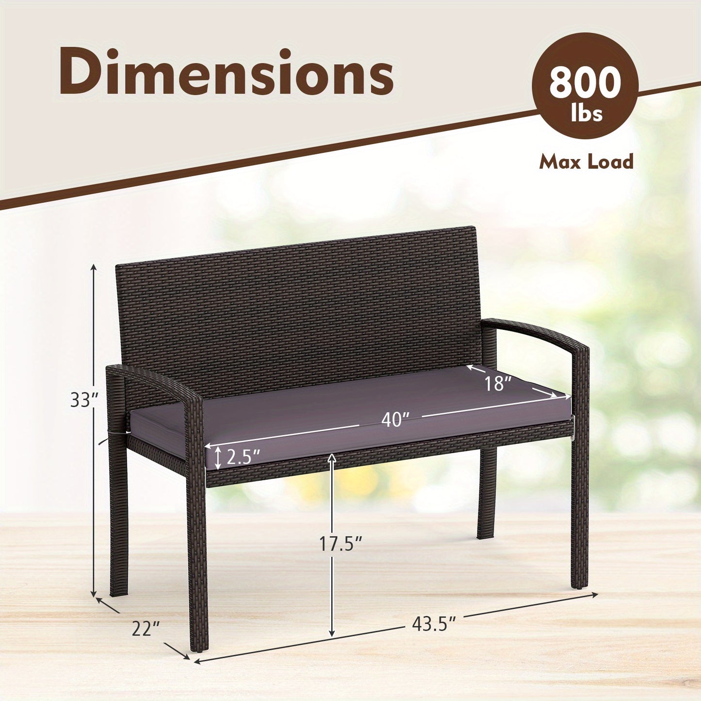 Tuinbank – Buitenbank – Buitenmeubel – Loungebank – Zitbank – Wicker – 2-zits – Weerbestendig PE Rattan – Stevig Metalen Frame – Inclusief Afneembare Kussens