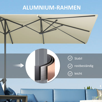 Dubbele Parasol – XXL Zonneparasol – Stokparasol – Terrasparasol – Buitenparasol – Cranksysteem – UV50+ Bescherming – 451x264 cm – Aluminium Frame – Crème Wit