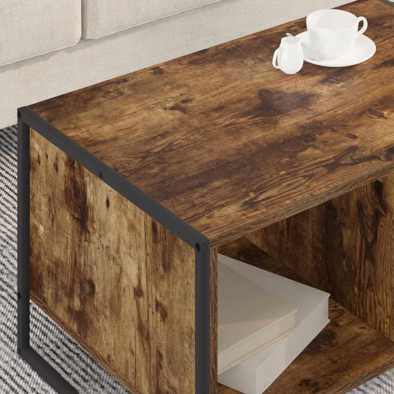 Couchtisch – Salontafel – Bijzettafel – Nachtkastje – Tafel – Multifunctioneel Design – 80 x 50 x 40 cm – Hardhout & Fiberboard – Compact voor Kleine Ruimtes – Modern Bruin