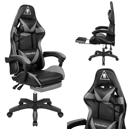 Gamingstoel – Gamestoel – Bureaustoel – Zitzak – Relaxstoel – Ergonomisch Ontwerp Met Lendensteun – Verstelbare Rugleuning En Voetensteun - Zwart/Grijs