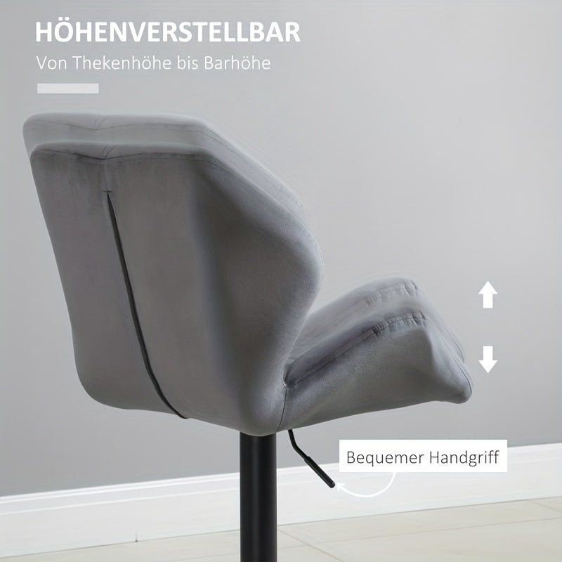 Barstoel – Barkruk – Barkrukken – Barstoelset – Barkrukset – Gouden Metalen Frame – Verstelbare Hoogte & 360° Draaibaar – Fluweelzachte Bekleding – Met Rugleuning – 2-delige Set – Grijs