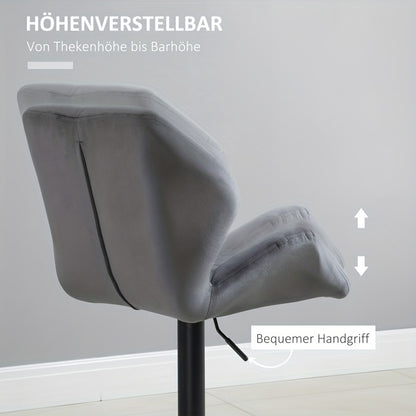 Barstoel – Barkruk – Barkrukken – Barstoelset – Barkrukset – Gouden Metalen Frame – Verstelbare Hoogte & 360° Draaibaar – Fluweelzachte Bekleding – Met Rugleuning – 2-delige Set – Grijs
