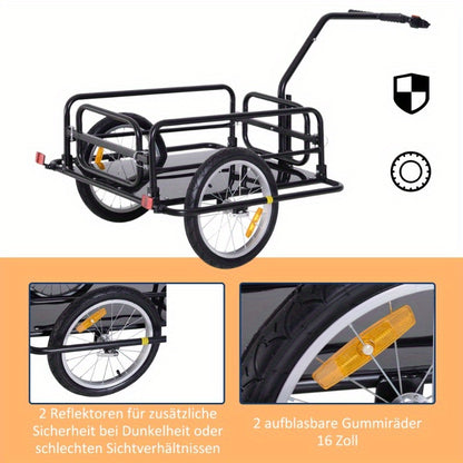Fietsaanhanger – Bakfiets – Transportkar – Cargo Trailer – Fietskar – Opvouwbaar – 40 kg Capaciteit – Zwart Metalen Frame
