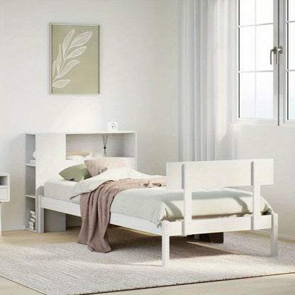 Solide Houten Bedframe – Eenpersoonsbed – Slaapbank – Bedombouw – Bedframe 90x200 cm – Wit – Verwijderbaar Hoofdeind & Voetbord – Geen Matras Nodig – Eenvoudig Te Monteren