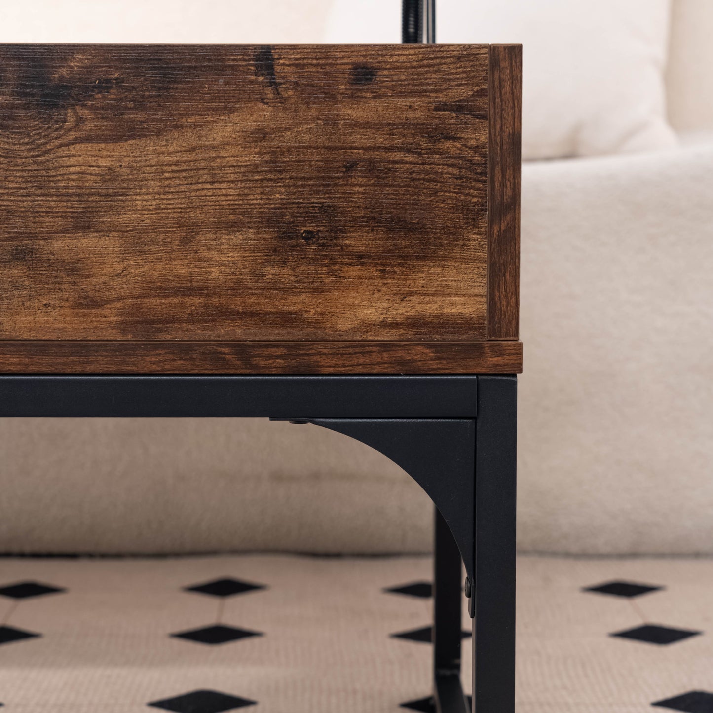 Retro Salontafel – Bijzettafel – Koffietafel – Werktafel – Multifunctionele Tafel – Bruin – Verstelbaar Werkblad – 2 Verborgen Opbergvakken