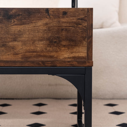 Retro Salontafel – Bijzettafel – Koffietafel – Werktafel – Multifunctionele Tafel – Bruin – Verstelbaar Werkblad – 2 Verborgen Opbergvakken