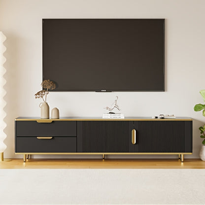 TV-stand – Tv-kast – Tv-meubel – Tv-unit – Zwarte TV-meubel met Gouden Handgrepen – Duurzaam Bamboe – Eenvoudige Montage