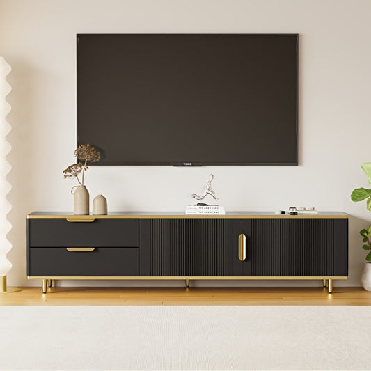 TV-stand – Tv-kast – Tv-meubel – Tv-unit – Zwarte TV-meubel met Gouden Handgrepen – Duurzaam Bamboe – Eenvoudige Montage