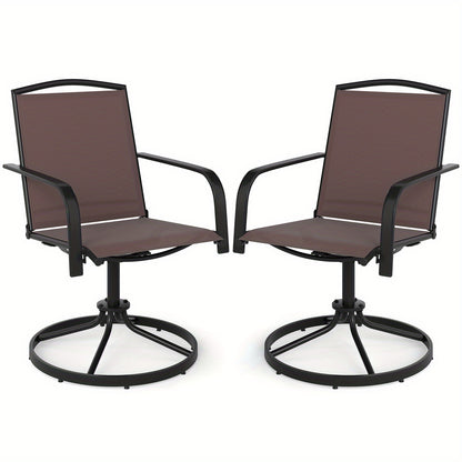 Tuinstoel – Tuinstoelen – Draaifauteuil – Relaxstoel – Loungestoel – Set van 2 – 360° Draaibaar – Handmatig Verstelbare Rugleuning – Hoogwaardige Ademende Stof – Bruin