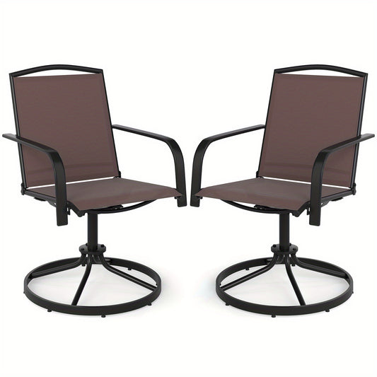 Tuinstoel – Tuinstoelen – Draaifauteuil – Relaxstoel – Loungestoel – Set van 2 – 360° Draaibaar – Handmatig Verstelbare Rugleuning – Hoogwaardige Ademende Stof – Bruin