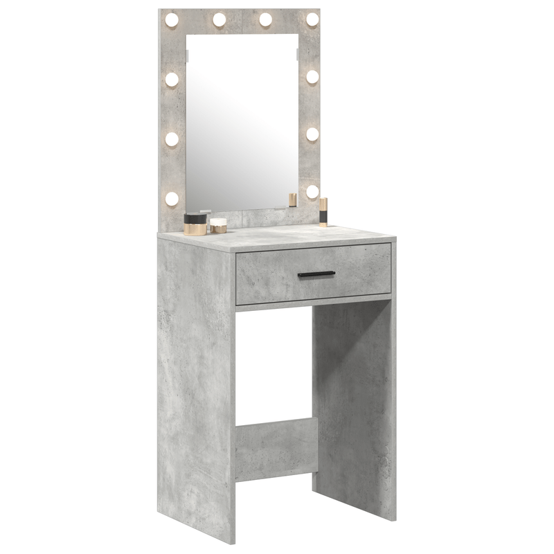 Kaptafel – Make-uptafel – Schminktisch – Toilettafel – Dressing Table – Lichtgrijs Houten Design – Ingebouwde Spiegel en Lade – Compact 50x41x135 cm – Europees Minimalistisch