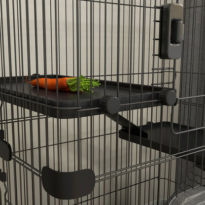 Kooi Kleine Huisdieren – Dierenkooi – Rattenkooi – Knaagdierkooi – Konijnenkooi – Drie Verdiepingen Met Ramps – Uitneembare Metalen Onderplaat – Zwart – 182x81x114 cm – Stevig Metaal