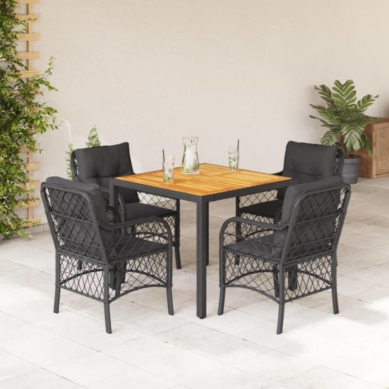 Tuinset – 5-delige tuinmeubelset – Loungeset – Buitenmeubelen – Terrasmeubilair – Zwart Poly Rattan – Weerbestendig Materiaal – Inclusief Zachte Kussens