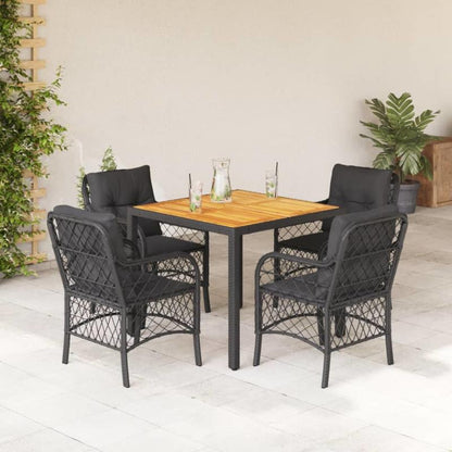 Tuinset – 5-delige tuinmeubelset – Loungeset – Buitenmeubelen – Terrasmeubilair – Zwart Poly Rattan – Weerbestendig Materiaal – Inclusief Zachte Kussens