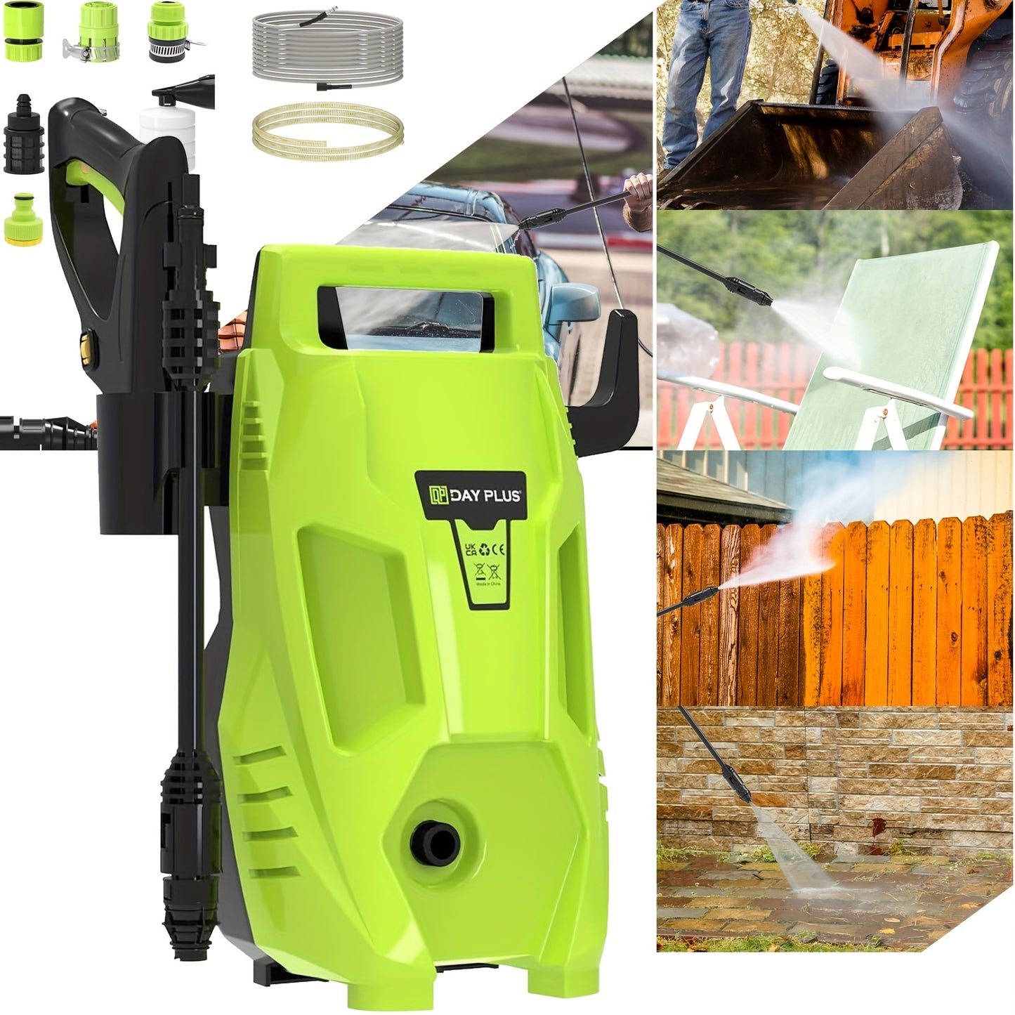 Pressure Washers, 90Bar High-Pressure 500L/H Flow Rate Electric Pressure Washers with 3in 1 Adjustable Nozzle & 7m Hose, Jet Washers for Cleaning Cars, Driveways, Patios, Fences