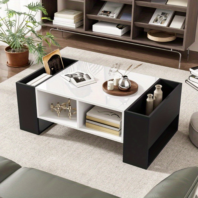 Salontafel – Koffietafel – Woonkamertafel – Bijzettafel – Lounge tafel – Modern Design – Hoogglans Zwart-Wit – Met Lade en Open Vak – 105x60x40,5 cm – Duurzaam Material
